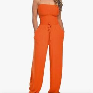 Magnolia Vibrant Orange‎ Ruffle size small jogger Strapless Jumpsuit